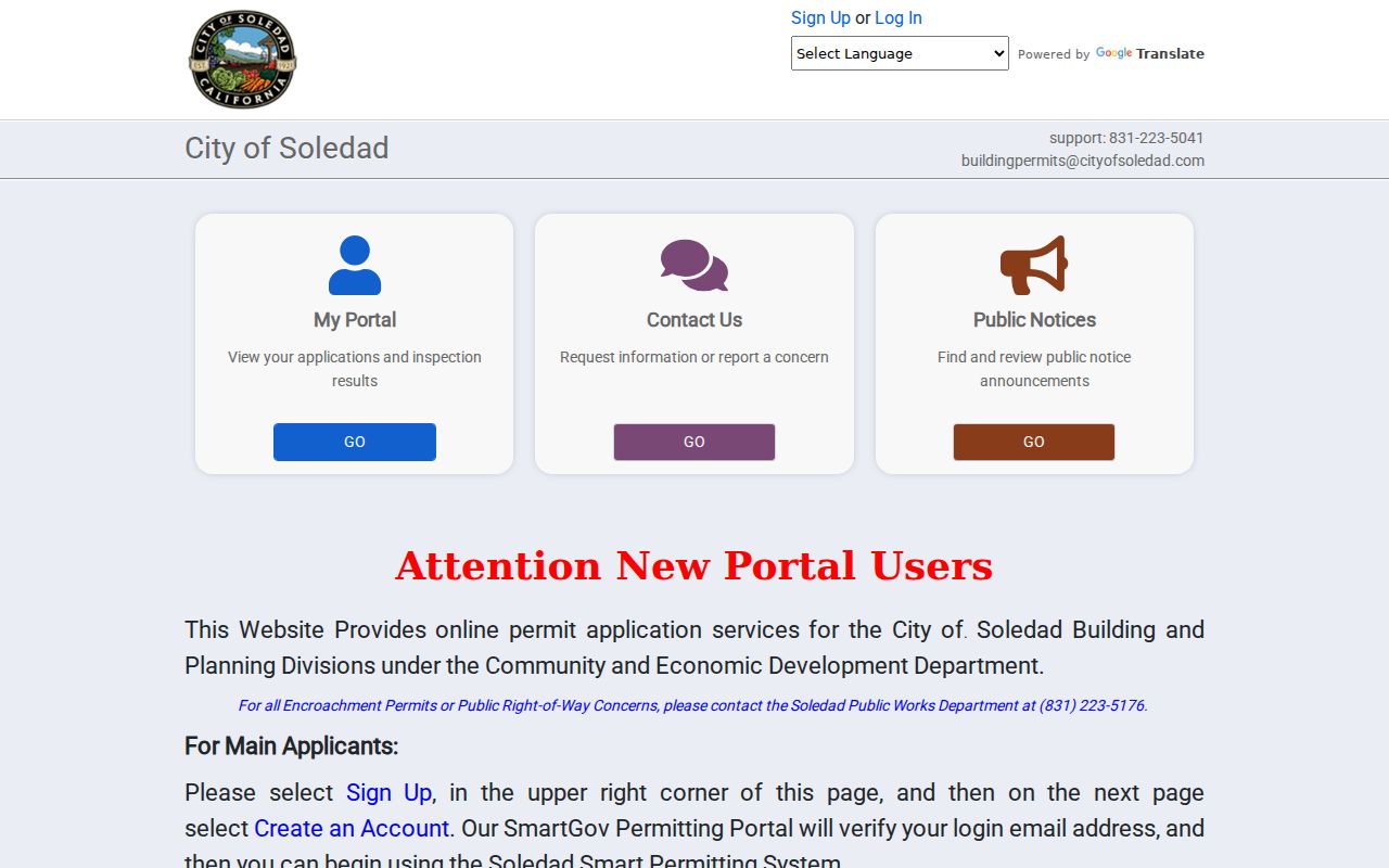 Soledad street directory SmartGov permit portal