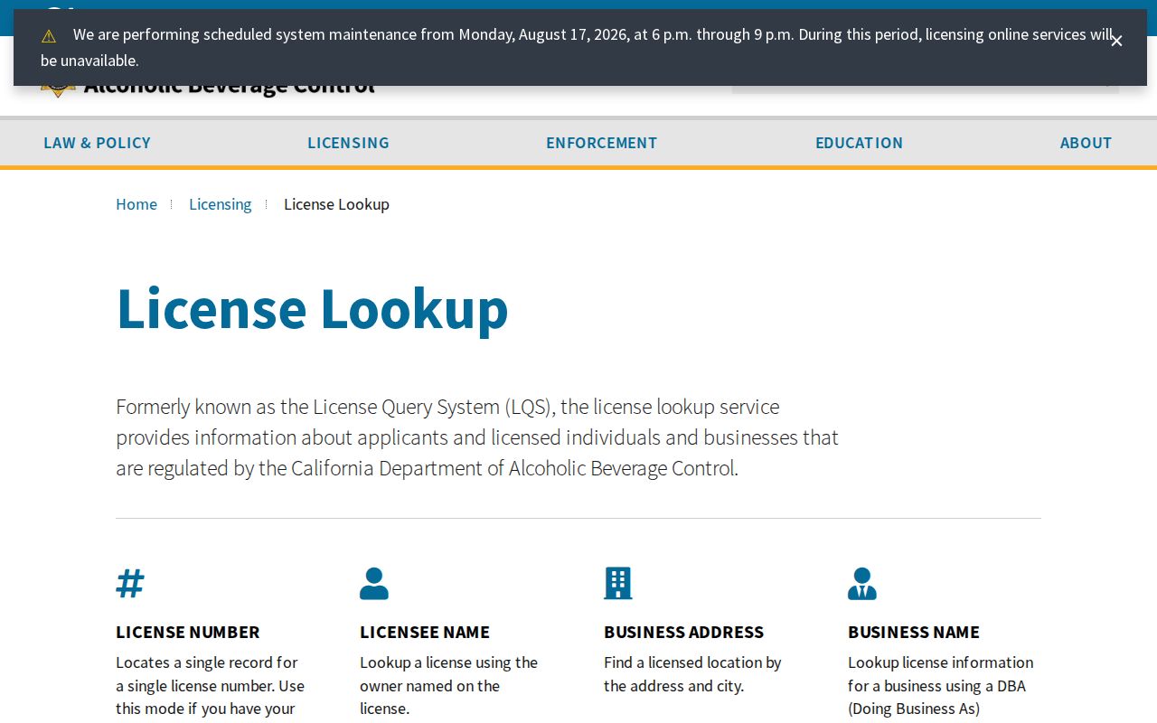 Soledad resident lookup California alcohol license search