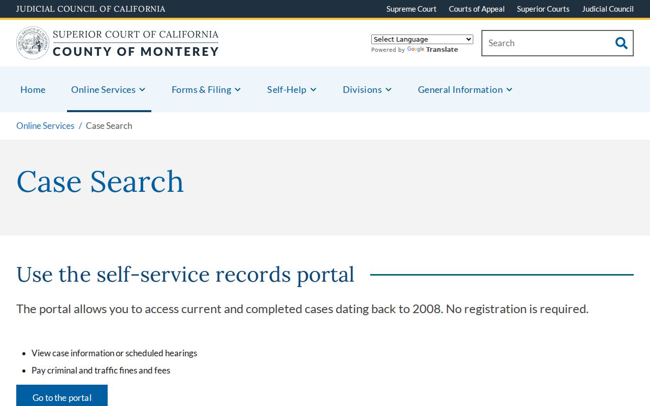 Soledad resident lookup Monterey court case search