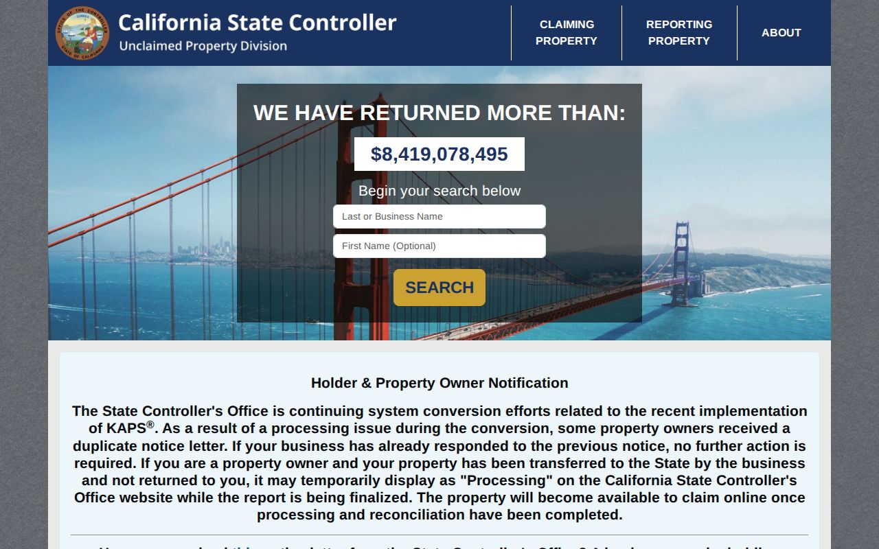 Soledad ZIP code California unclaimed property search