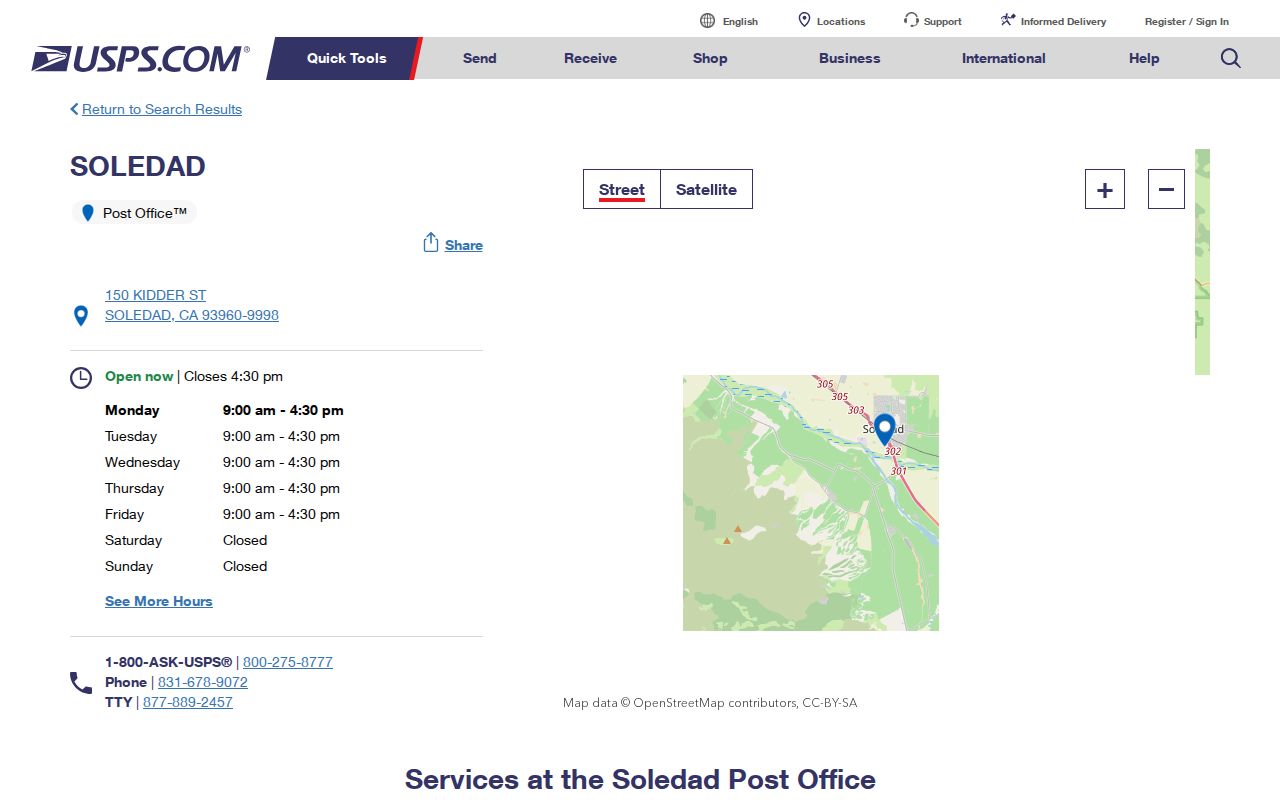 Soledad ZIP code post office and postal lookup